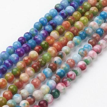 Jade Beads Strands, Natural White Jade, Dyed, Round, Mixed Color, 6mm, Hole: 1mm, about 69pcs/strand, 15.7 inch