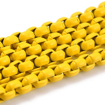 Eco-friendly Spray Painted Handmade Brass Box Chains, Soldered, with Spool, Yellow, 4x4mm, 32.8 Feet(10m)/roll