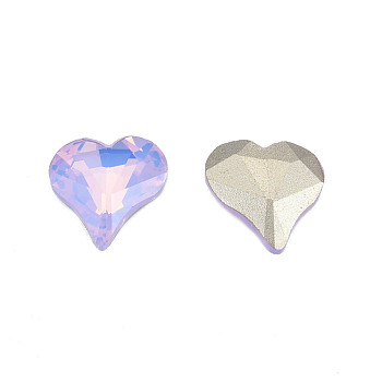 K9 Glass Rhinestone Cabochons, Pointed Back & Back Plated, Faceted, Heart, Violet, 13x12x4mm