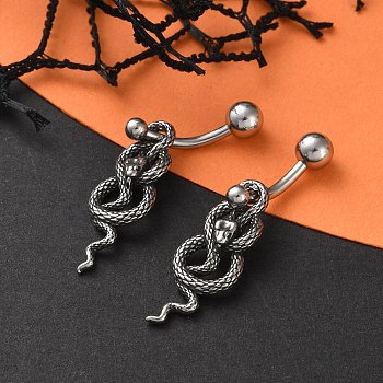 Snake 316 Surgical Stainless Steel Dangle Belly Button Rings, Piercing Navel Rings, Barbell Body Jewelry for Women, Antique Silver, 35.5x9.5mm