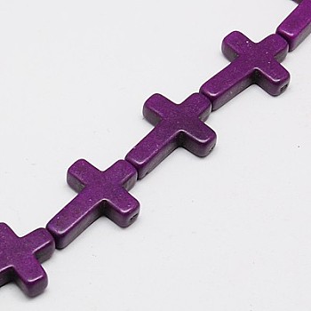 Synthetic Turquoise Beads Strands, Dyed, Cross, Purple, 30x20x6mm, Hole: 1mm, about 13pcs/strand, 15.35 inch
