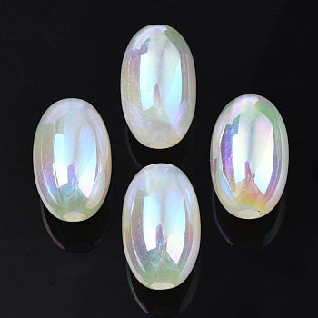 Opaque Acrylic European Beads, AB Color Plated, Large Hole Beads, with Glitter Powder, Oval, White, 18.5x29mm, Hole: 5mm
