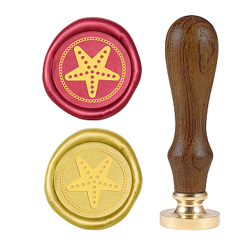 DIY Wood Wax Seal Stamp, Starfish Pattern, 83x22mm, Head: 7.5mm, Stamps: 25x14.5mm