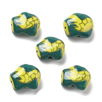 Handmade Porcelain Beads, Ornamental with Gold, Dragon, Green, 12.5x7.5~8x15.5mm, Hole: 2mm