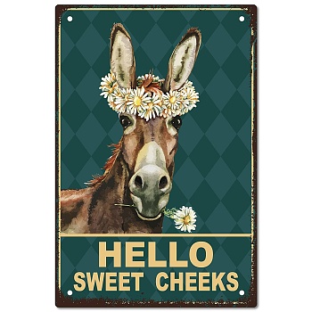 Vintage Metal Iron Tin Sign Poster, Wall Decor for Bars, Restaurants, Cafes Pubs, Vertical Rectangle, Donkey Pattern, 300x200x0.5mm, Hole: 5x5mm