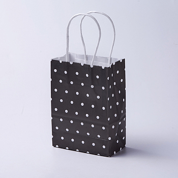 kraft Paper Bags, with Handles, Gift Bags, Shopping Bags, Rectangle, Polka Dot Pattern, Black, 27x21x10cm