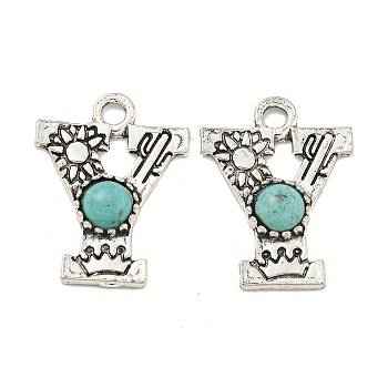 Synthetic Turquoise & Alloy Pendants, Letter Charms, Antique Silver, Letter Y, 24x18x4mm, Hole: 3mm