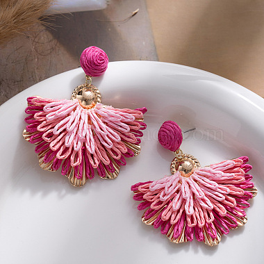 Bohemian Raffia Dangle Stud Earrings(WG28A37-03)-1