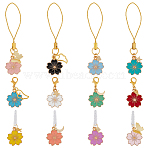 Plastic Mobile Straps & Mobile Dustproof Plugs & Pendant Decorations Kits, with Alloy Enamel Flower Pendants, 3.2~8cm, 12pcs/set(HJEW-OC00039)