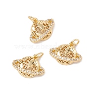 Brass Micro Pave Clear Cubic Zirconia Charms, with Jump Ring, Cadmium Free & Lead Free, Earth, Real 18K Gold Plated, 13x15.5x3.5mm, Hole: 3mm(X-KK-G415-33G)