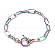Unisex Vacuum Plating 304 Stainless Steel Paperclip Chain Bracelets, with Toggle Clasps, Rainbow Color, 8-1/8 inch(20.5cm)(BJEW-H541-03A-MC)