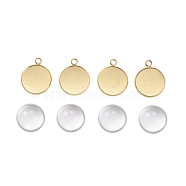 DIY Pendants Making, with 304 Stainless Steel Cabochons Settings and Clear Half Round Glass Cabochons, Flat Round, Golden, Cabochons: 20x9.5mm, Settings: 27x22x2mm, 2pcs/set(DIY-X0292-80G)