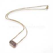 Natural Druzy Quartz Pendant Necklaces, with Brass Findings, Rectangle, Golden, 17.91 inch(45.5cm)(NJEW-P247-02G)