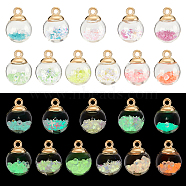 Elite 44Pcs 11 Styles Transparent Glass Globe Pendants, with Plastic Glitter Sequins Inside and Golden Pendant Bails, Round, Mixed Color, 21~22x16mm, Hole: 2.5mm, 4pcs/style(FIND-PH0010-23)