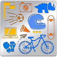 Boy's Hobby Theme Stainless Steel Cutting Dies Stencils, for DIY Scrapbooking/Photo Album, Decorative Embossing DIY Paper Card, Matte Stainless Steel Color, Football & Dinosaur & Bike, Mixed Patterns, 156x156mm(DIY-WH0279-163)
