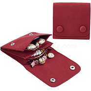 Beebeecraft 2Pcs Microfiber Cloth Jewelry Storage Bags with Brass Button, for Earring, Rings, Necklaces, Square, Dark Red, 8~8.2x8~8.2x1.28cm(ABAG-BBC0001-17A-01)