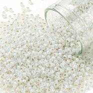 TOHO Round Seed Beads, Japanese Seed Beads, (PF2100) PermaFinish White Opal Silver Lined, 8/0, 3mm, Hole: 1mm, about 220pcs/10g(X-SEED-TR08-PF2100)