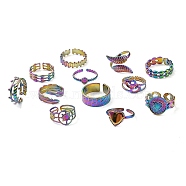 Adjustable 304 Stainless Steel Cuff Ring, Open Rings for Women, Mixed Shapes, Rainbow Color, US Size 5~10 (15.9~19.5mm)(RJEW-MSMC002-13)