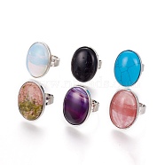 Adjustable Natural & Synthetic Gemstone Finger Rings, with Platinum Brass Findings, Oval, Size 8, 18mm(RJEW-O033-B-1)
