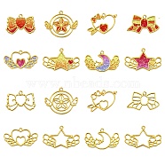 14Pcs 7 Style Alloy Open Back Bezel Pendants, For DIY UV Resin, Epoxy Resin, Pressed Flower Jewelry, Mixed Shapes with Wing, Light Gold, 36~45x23~34mm, 2pcs/style(PALLOY-CJ0002-07)