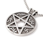 Alloy David Star Pendant Necklace with 201 Stainless Steel Box Chains, Gothic Jewelry for Men Women, Antique Silver & Stainless Steel Color, 23.62 inch(60cm)(NJEW-E016-12AS)
