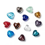 Handmade Silver Foil Glass Beads, Heart, Mixed Color, about 12mm in diameter, 8mm thick, hole: 1~2mm(X-SLH12MMY-1)