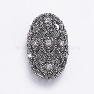 Brass Micro Pave Cubic Zirconia Beads, Long-Lasting Plated, Hollow Oval, Clear, Gunmetal, 19x11.5x7mm, Hole: 1mm(ZIRC-G125-44B)