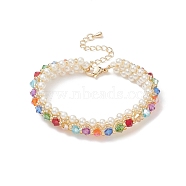 Glass Imitation Pearl & Bicone Beaded Bracelets, Colorful, 6-3/8~6-5/8 inch(16.3~16.8cm)(BJEW-MZ00035-02)