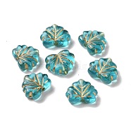 Transparent Acrylic Beads, Golden Metal Enlaced, Leaf, Turquoise, 10.5x13x4.5mm, Hole: 1.8mm, about 1180pcs/500g(OACR-E015-16)