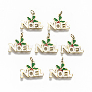 316 Surgical Stainless Steel Enamel Charms, with Jump Rings, for Christmas, White Word Noel, Real 14K Gold Plated, 10x14x1mm, Jump Ring: 3.5x0.5mm, 2.5mm inner diameter(STAS-S116-003G)