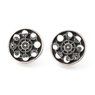 Alloy Enamel Moon Phases Brooches, Enamel Pin, with Butterfly Clutches,  Flat Round with Phase Of The Moon, Platinum, Black, 22x9mm(JEWB-H005-01)