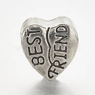 Alloy European Beads, Large Hole Beads, Heart with Phrase Best Friend, Antique Silver, 11x10x7mm, Hole: 4mm(MPDL-Q208-051)