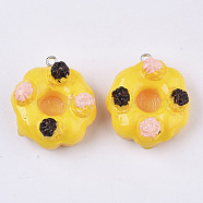 Resin Pendants, with Platinum Tone Iron Loop, Imitation Food, Cake, Yellow, 31~32x27.5x17.5mm, Hole: 2mm(RESI-T043-02)