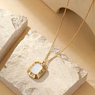 Stainless Steel Curb Necklaces, Geometric White Shell Pendant Necklaces(RZ7575)