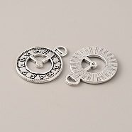 Tibetan Style Alloy Pendants, Clock, Antique Silver, 25.5x20.5x1.8mm, Hole: 1.6x3.5mm(FIND-CJC0006-65AS)