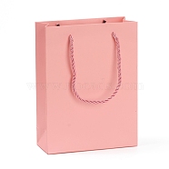 Kraft Paper Bags, Gift Bags, Shopping Bags, Wedding Bags, Rectangle with Handles, Pink, 20x15.1x6.15cm(CARB-G004-B04)