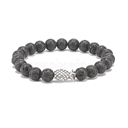 Natural Lava Rock Round Beaded Stretch Bracelet with Alloy Pineapple, Essential Oil Gemstone Jewelry for Women, Inner Diameter: 2-1/8 inch(5.4cm)(BJEW-JB08299)