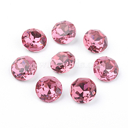 Pointed Back & Back Plated K9 Glass Rhinestone Cabochons, Grade A, Faceted, Flat Round, Rose, 10x5mm(RGLA-J012-10mm-209)