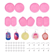Cheriswelry 110Pcs Food Grade Pendant Silicone Molds, for Earring Makings, 304 Stainless Steel Jump Rings and 316 Surgical Stainless Steel French Earring Hooks, Pink, 42~43x50~84x5mm, Hole: 1.6~2mm, Inner Diameter: 39~40x23~32mm, 110Pcs/box(DIY-CW0001-26)