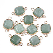 Natural Green Aventurine Links connectors, with Brass Findings, Square, Golden, 21x13x5~5.5mm, Hole: 2.5mm(G-S344-69C)
