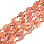 Natural Banded Agate/Striped Agate Beads Strands, Dyed & Heated, Rhombus, Dark Orange, 22~25x11~13x5~7mm, Hole: 1.8mm, about 16pcs/Strand, 16.14 inch(41cm)(G-L544-052)