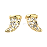 Rack Plating Brass Horn Stud Earrings with Cubic Zirconia, Lead Free & Cadmium Free, Real 18K Gold Plated, 8x7.5mm(EJEW-D061-30G)