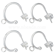 20Pcs 2 Size 304 Stainless Steel Ring Stud Earrings Findings, Half Hoop Earrings Findings with Loops, with 20Pcs Brass Friction Ear Nut, Silver, 15.5~19x12.5~16x2.4~3mm, Hole: 2.5mm, Pin: 0.7~0.8mm, 10Pcs/size(STAS-BBC0004-71)