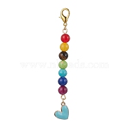 Alloy Enamel Heart Pendant Decorations, with Chakra Natural Gemstone Round Bead and Alloy Lobster Claw Clasps, Light Blue, 100mm(HJEW-JM01507-05)