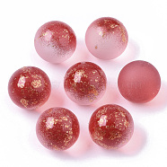 Transparent Spray Painted Frosted Glass Beads, with Golden Foil, No Hole/Undrilled, Round, FireBrick, 14mm(GLAA-N035-05D-03)
