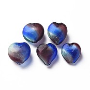 Transparent Handmade Blown Glass Globe Beads, Stripe Pattern, Heart, Colorful, 15~17x14~16x7~10mm, Hole: 1.2mm(GLAA-T012-43)