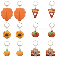 Thanksgiving Day Theme Handmade Polymer Clay Pendant Locking Stitch Markers, 304 Stainless Steel Clasp Stitch Marker, Turkey/Pumpkin/Sunflower, Mixed Color, 3.3~4.8cm, 6 style, 2pcs/style, 12pcs/set(HJEW-SW00030)