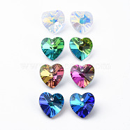 Heart Electroplated Glass Charms, Silver Plated Bottom, Faceted, Mixed Color, 10x10x5.5mm, Hole: 1.2mm, about 48pcs/board, 4board/box(EGLA-N006-012)