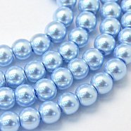 Baking Painted Glass Pearl Bead Strands, Pearlized, Round, Sky Blue, 3~4mm, Hole: 0.5mm, about 195pcs/strand, 23.6 inch(HY-Q003-3mm-24)