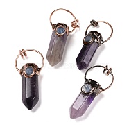 Natural Amethyst Big Pendants, with Red Copper Tone Tin Findings, Lead & Nickel & Cadmium Free, Bullet, 53~73x24~33x17~26mm(G-M383-21D)